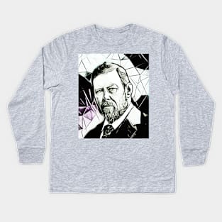 Bram Stoker Black and White Portrait | Bram Stoker Artwork 5 Kids Long Sleeve T-Shirt